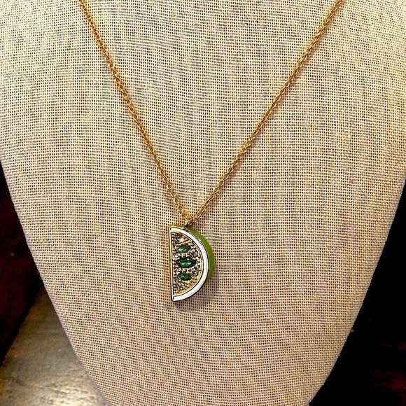 KATE SPADE Gold and Green Lime Slice CZ Out Of The Office Necklace - Picture 5 of 8